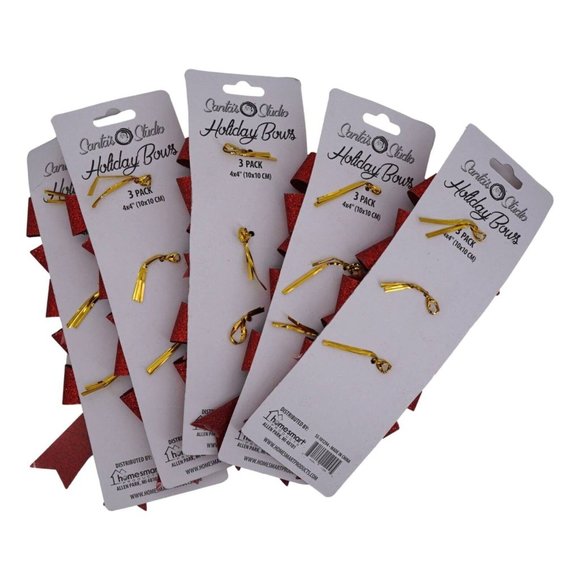 Santas Studio 3 Piece Holiday Bows Set Of 5 Packs Red Glitter Christmas New - Picture 6 of 7